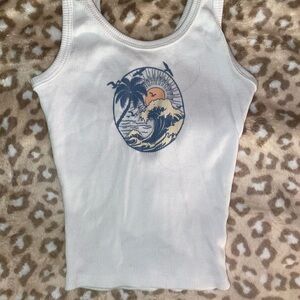 White Tank Top with Beach Graphic